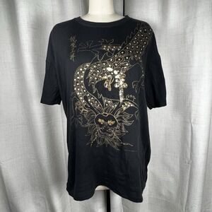 Vintage 1985 Dim Sum Tshirt Size XL Black Chinese Dragon Sequins Single Stitch